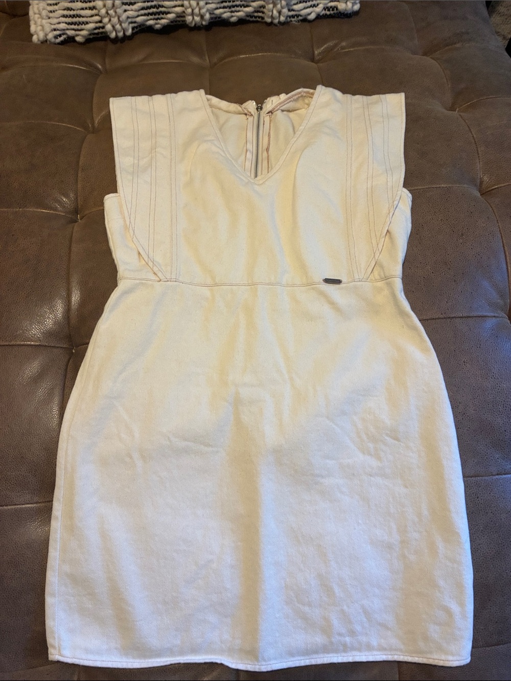 Sleeveless Cream V-Neck Denim Dress